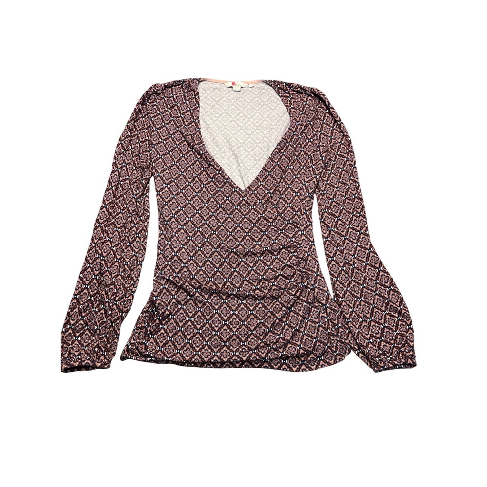 Boden Boho Peplum Blouse Floral Geometric V Neck Long‎ Sleeve Size 10 - Picture 2 of 8